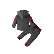 Load image into Gallery viewer, 2pcs Boys Red and Black Plaid Hooded Sweatshirt with Pants Set