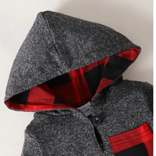 Load image into Gallery viewer, 2pcs Boys Red and Black Plaid Hooded Sweatshirt with Pants Set
