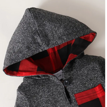 Load image into Gallery viewer, 2pcs Boys Red and Black Plaid Hooded Sweatshirt with Pants Set
